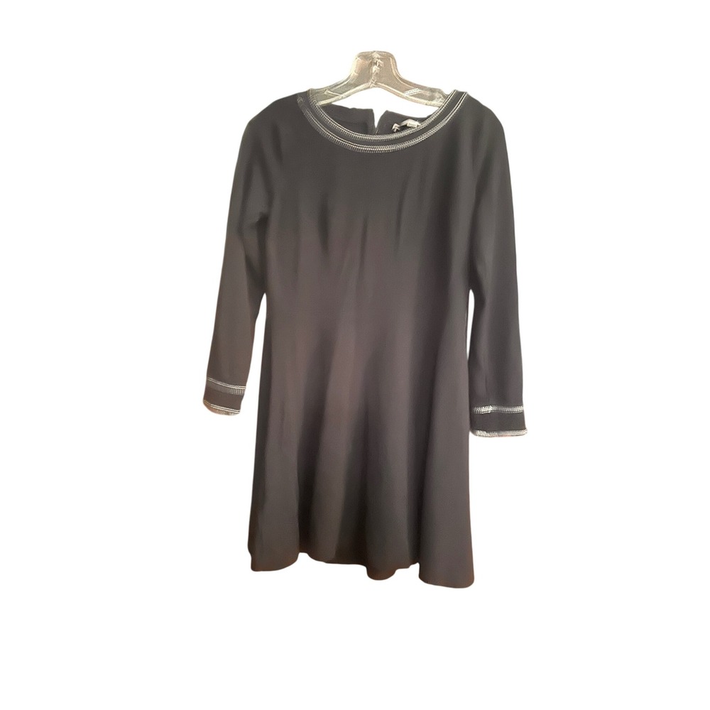 LOFT Petites‎ Black Long Sleeve A-Line Dress w/ Silver Trim - Career, Cocktail